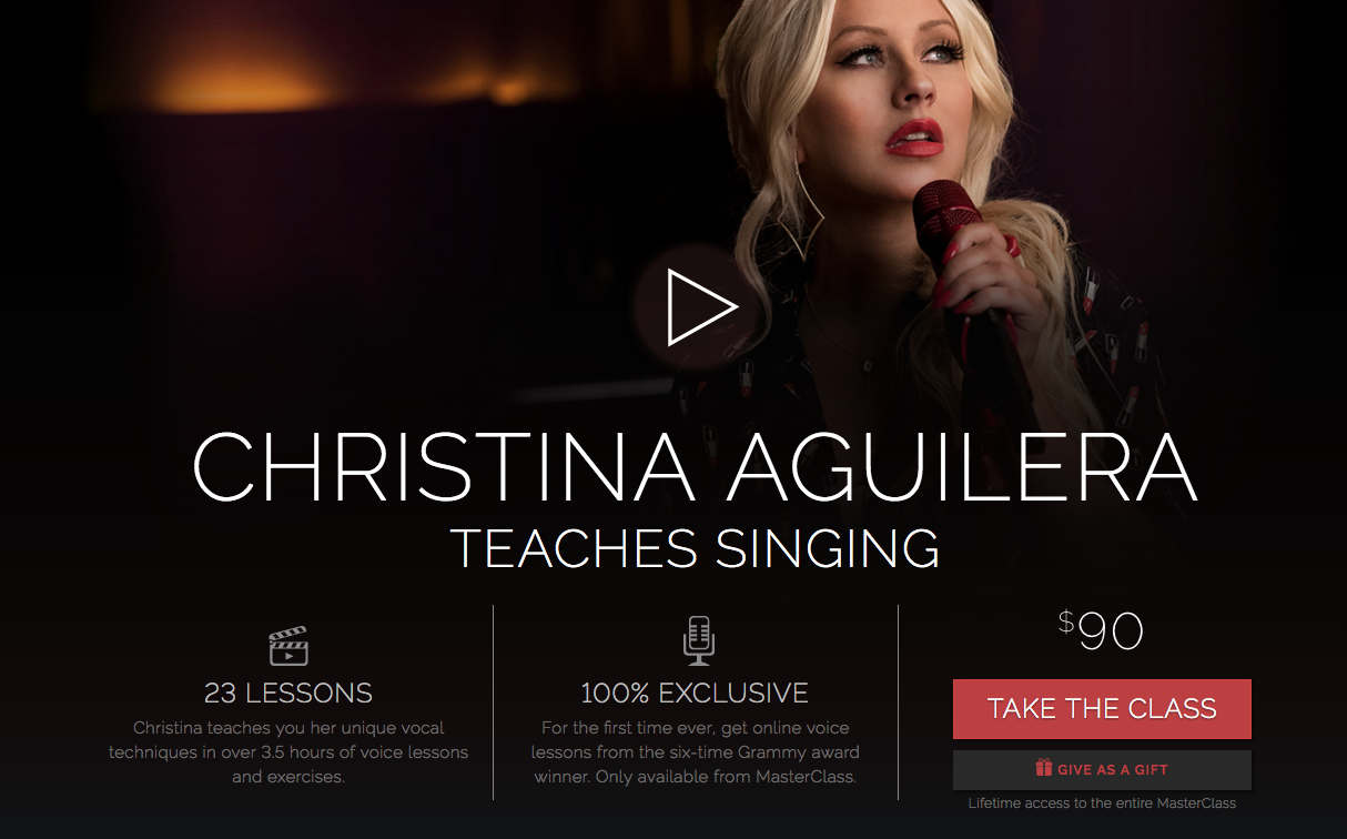 Aulas de canto online com Christina Aguilera Banner